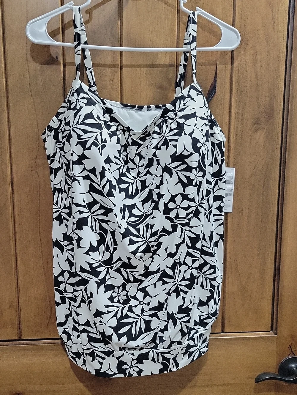 Lands' End Black & White Floral Swim Tankini.